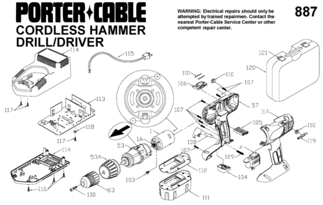 Page A Diagram and Parts List for 9887 1 Porter Cable Hammer Drill